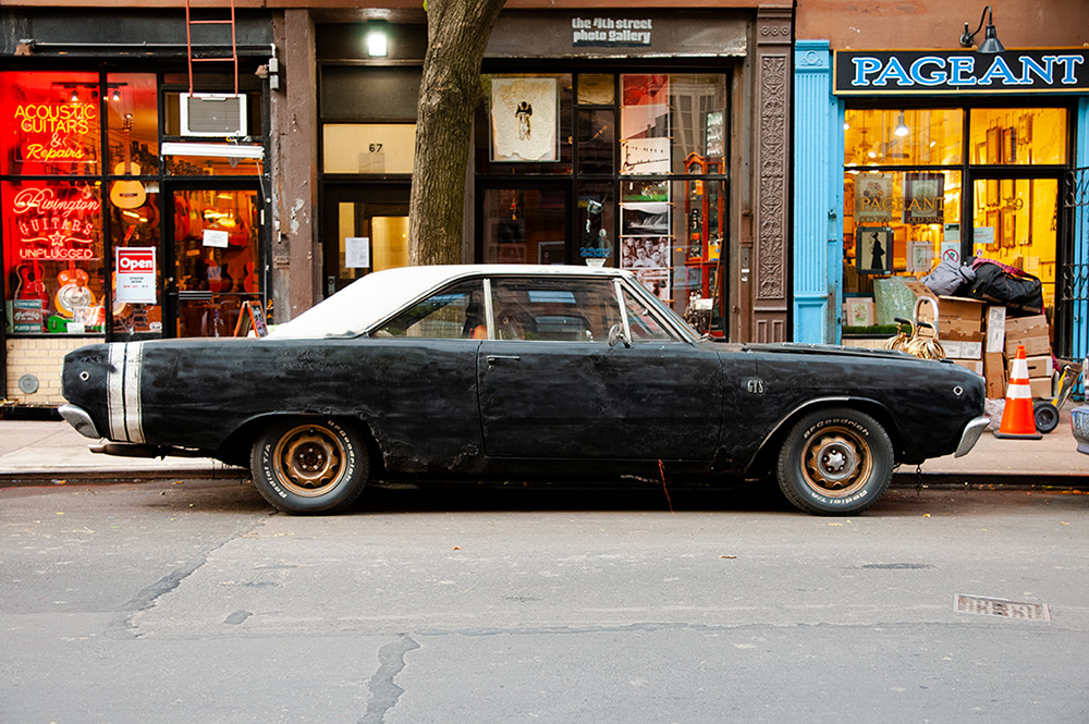 Old car abandoned by The Blues Brothers in East Village. New York 2018